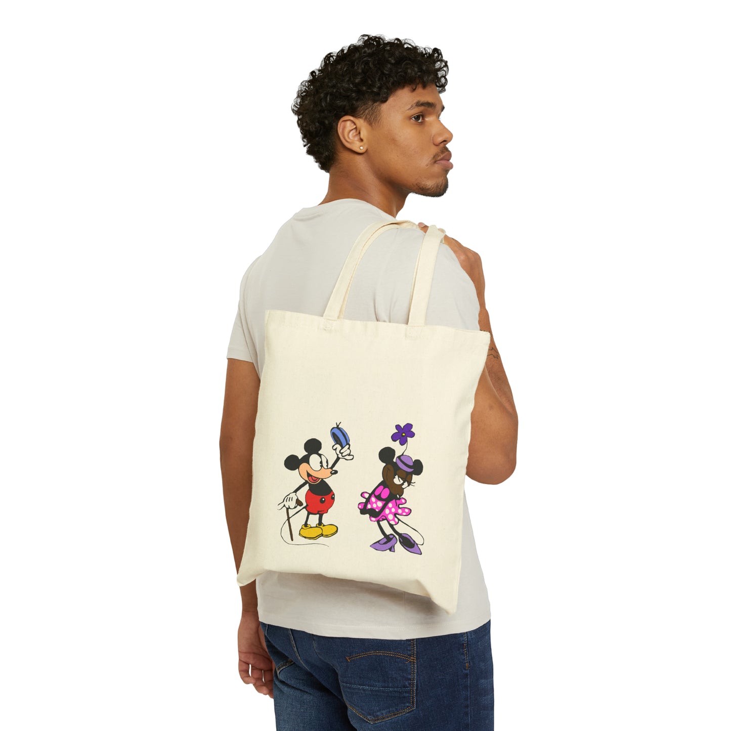 " Mickey & Minnie Black Love" Cotton Canvas Tote Bag