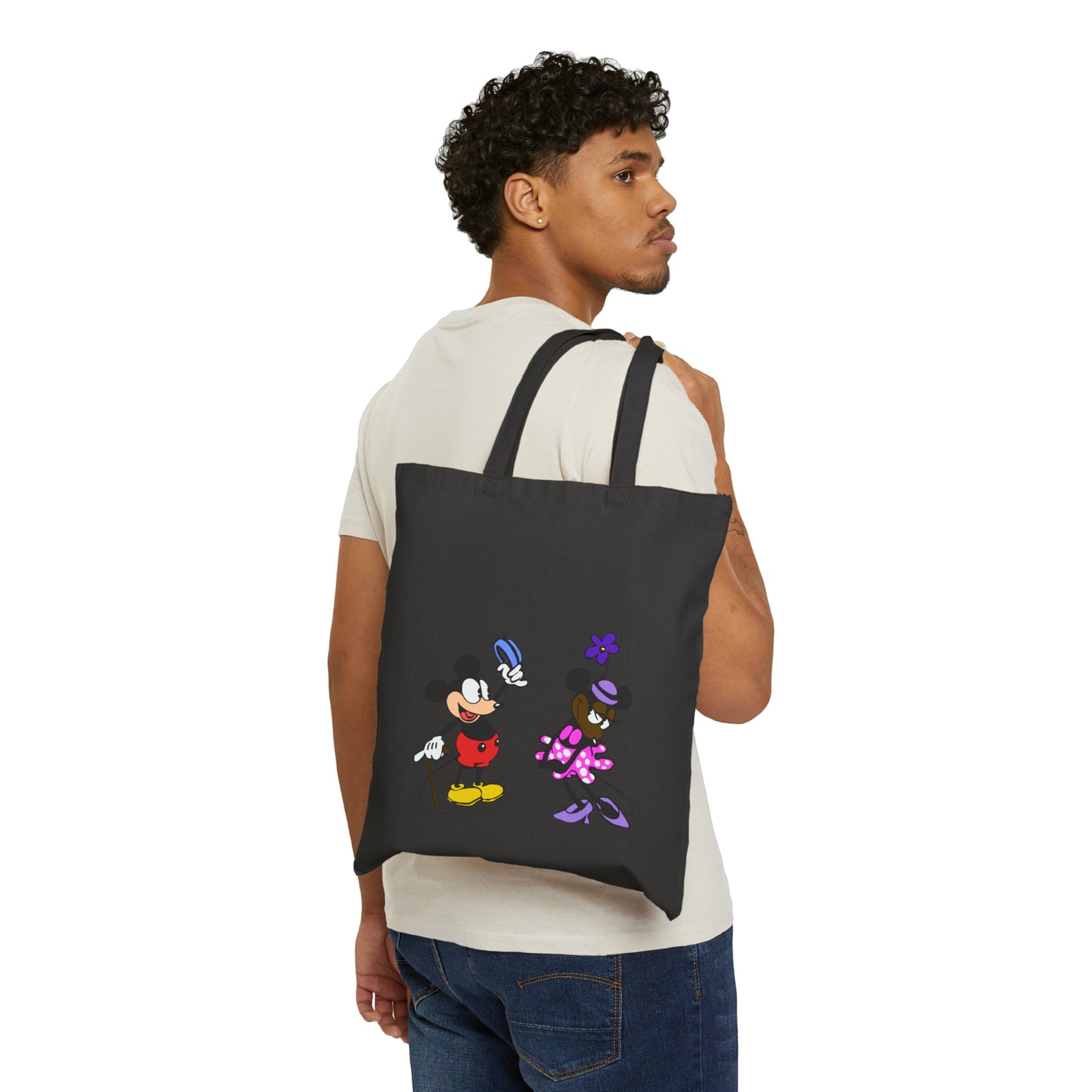 " Mickey & Minnie Black Love" Cotton Canvas Tote Bag